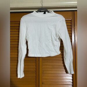 OX White Shein Fuzzy Cropped Mock Neck